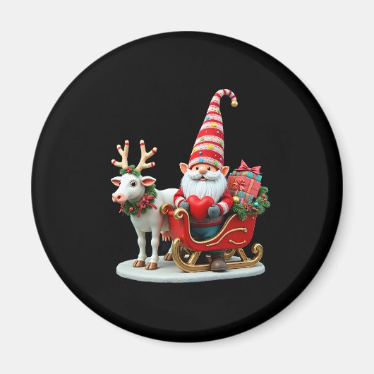 Christmas Light Gnome Santa Claus Riding Sleigh Hi Magneet (Voorkant)