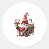 Christmas Light Gnome Santa Claus Riding Sleigh Hi Ronde Sticker (Voorkant)
