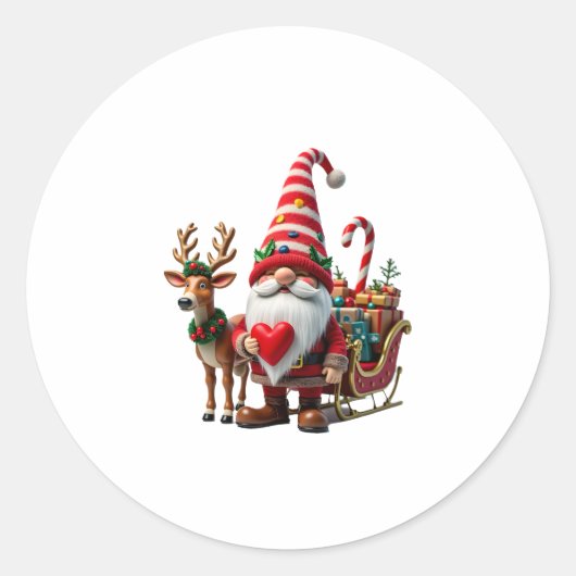 Christmas Light Gnome Santa Claus Riding Sleigh Hi Ronde Sticker (Voorkant)