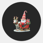 Christmas Light Gnome Santa Claus Riding Sleigh Hi Ronde Sticker (Voorkant)
