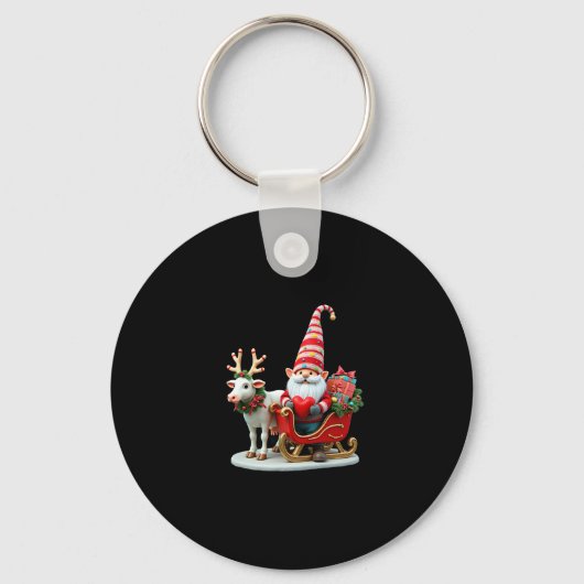 Christmas Light Gnome Santa Claus Riding Sleigh Hi Sleutelhanger (Voorkant)