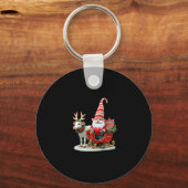 Christmas Light Gnome Santa Claus Riding Sleigh Hi Sleutelhanger (Voorkant)