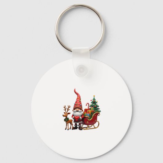 Christmas Light Gnome Santa Claus Riding Sleigh Hi Sleutelhanger (Voorkant)