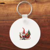Christmas Light Gnome Santa Claus Riding Sleigh Hi Sleutelhanger (Voorkant)