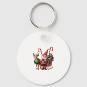 Christmas Light Gnome Santa Claus Riding Sleigh Hi Sleutelhanger (Voorkant)