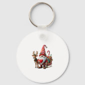 Christmas Light Gnome Santa Claus Riding Sleigh Hi Sleutelhanger (Voorkant)