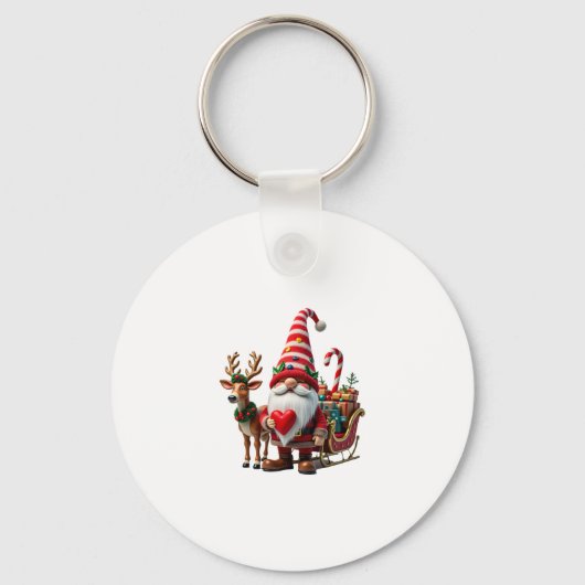 Christmas Light Gnome Santa Claus Riding Sleigh Hi Sleutelhanger (Voorkant)