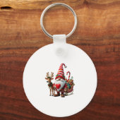 Christmas Light Gnome Santa Claus Riding Sleigh Hi Sleutelhanger (Voorkant)