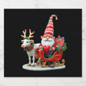 Christmas Light Gnome Santa Claus Riding Sleigh Hi Sparkling Wijnetiket (Enkel label)