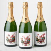 Christmas Light Gnome Santa Claus Riding Sleigh Hi Sparkling Wijnetiket (Flessen)