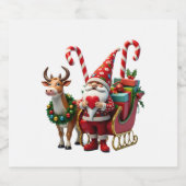 Christmas Light Gnome Santa Claus Riding Sleigh Hi Sparkling Wijnetiket (Enkel label)