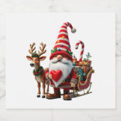 Christmas Light Gnome Santa Claus Riding Sleigh Hi Sparkling Wijnetiket (Enkel label)