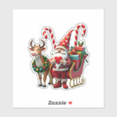 Christmas Light Gnome Santa Claus Riding Sleigh Hi Sticker (Vel)