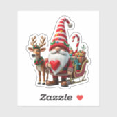 Christmas Light Gnome Santa Claus Riding Sleigh Hi Sticker (Vel)