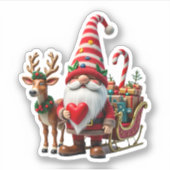 Christmas Light Gnome Santa Claus Riding Sleigh Hi Sticker (Voorkant)