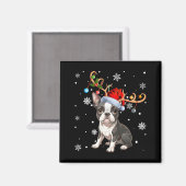 Christmas Light Reindeer Santa Hat Boston Terrier  Magneet (Voorkant / Achterkant)
