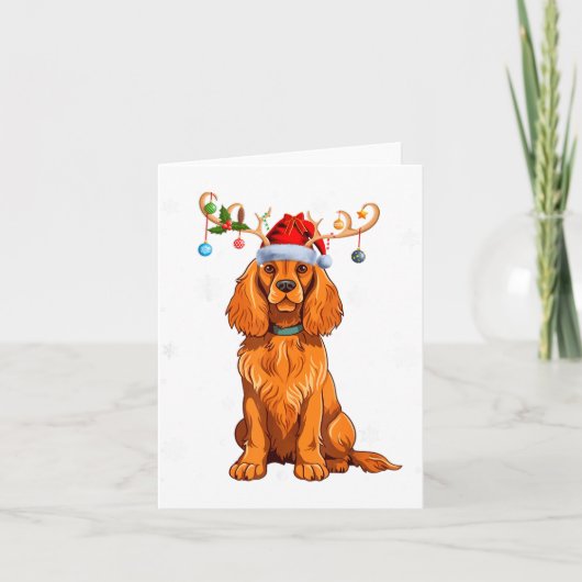 Christmas Light Reindeer Santa Hat Er Spaniel Xmas Kaart (Voorkant)