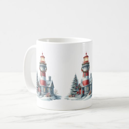 Christmas Lighthouse Coffee Mok (Voorkant links)