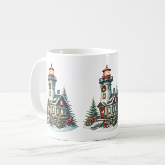 Christmas Lighthouse Coffee Mok (Voorkant links)