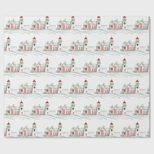 CHRISTMAS LIGHTHOUSE WRAPPING PAPER CADEAUPAPIER (Vlak)