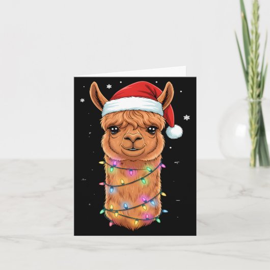 Christmas Lights Alpaca Santa Hat Llama Cute Xmas  Kaart (Voorkant)