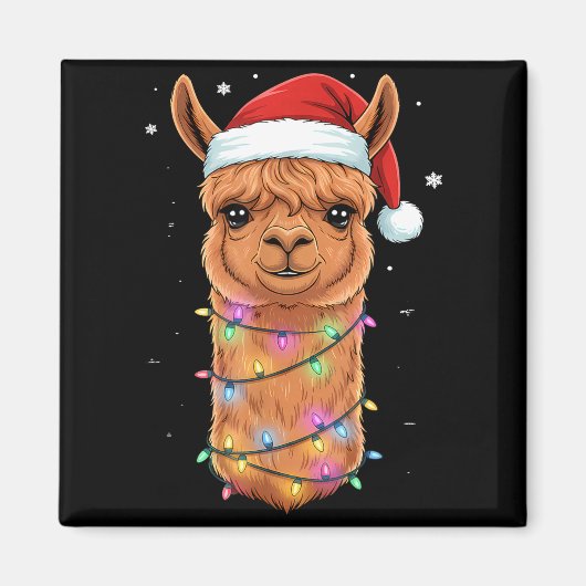 Christmas Lights Alpaca Santa Hat Llama Cute Xmas Magneet (Voorkant)
