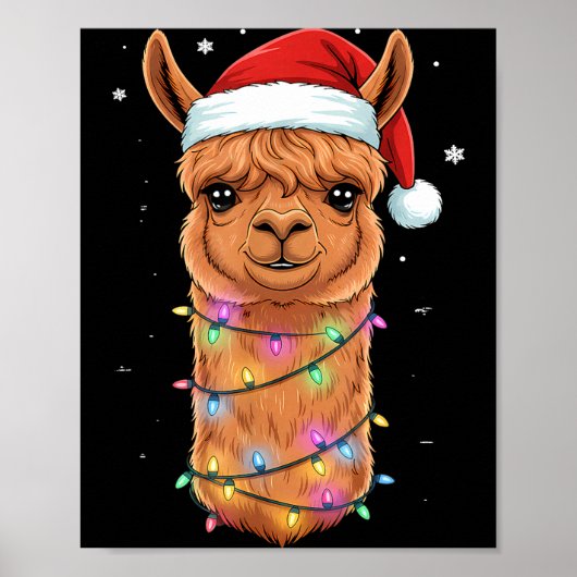 Christmas Lights Alpaca Santa Hat Llama Cute Xmas  Poster (Voorkant)
