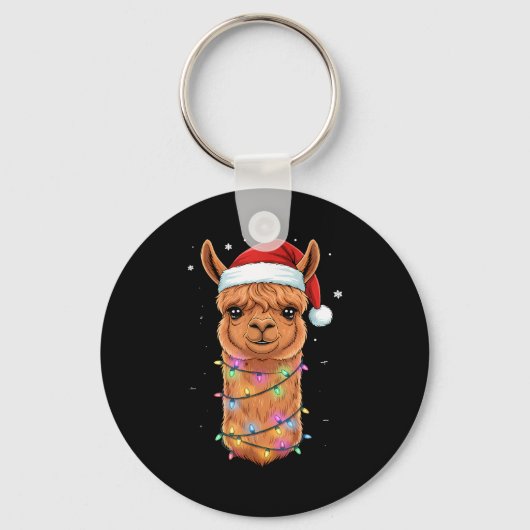 Christmas Lights Alpaca Santa Hat Llama Cute Xmas  Sleutelhanger (Voorkant)