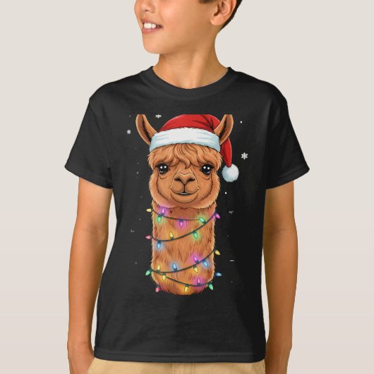 Christmas Lights Alpaca Santa Hat Llama Cute Xmas  T-shirt (Voorkant)