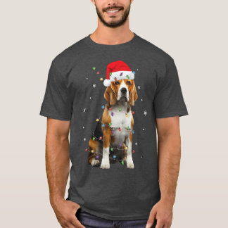 Christmas Lights Beagle With Santa Hat Pajamas Fun T-shirt