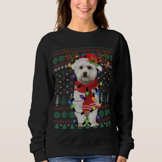 Christmas Lights Bichon Frise Reindeer Santa Ugly  Trui (Voorkant)