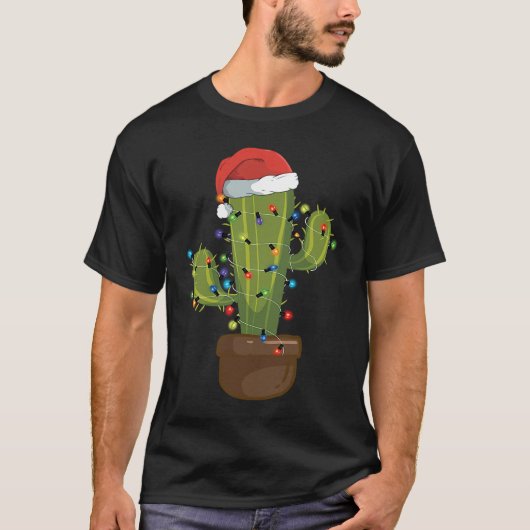 Christmas Lights Cactus Santa Hat  Xmas Cactus T-shirt (Voorkant)