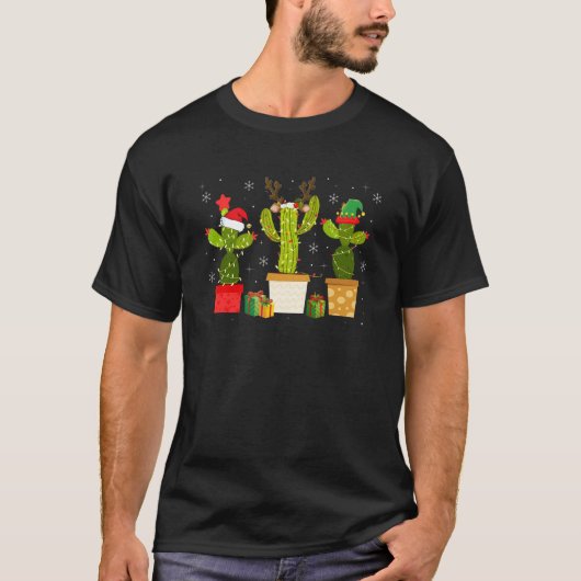 Christmas Lights Cactus   Xmas Pajama Holiday T-shirt (Voorkant)