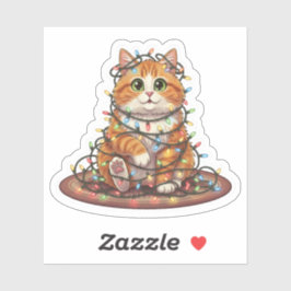 Christmas Lights Cat — Funny Tangled Cat Christmas Sticker