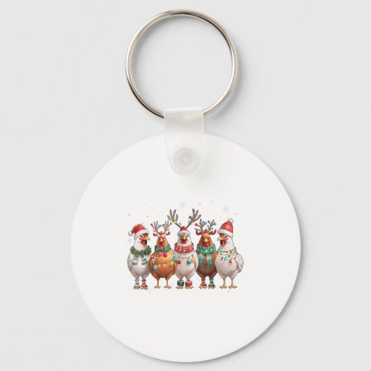 Christmas Lights Chicken Santa Funny Xmas Tree _1  Sleutelhanger (Voorkant)