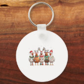 Christmas Lights Chicken Santa Funny Xmas Tree _1  Sleutelhanger (Voorkant)