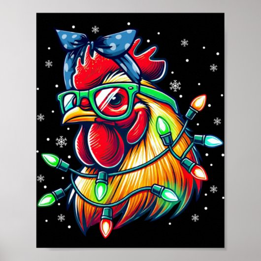 Christmas Lights Chicken Santa Hat Funny Xmas Tree Poster (Voorkant)