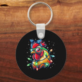 Christmas Lights Chicken Santa Hat Funny Xmas Tree Sleutelhanger (Voorkant)