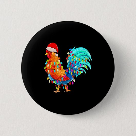 Christmas Lights Chicken Wearing Xmas Hat Chicken Ronde Button 5,7 Cm (Voorkant)