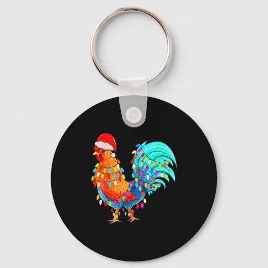 Christmas Lights Chicken Wearing Xmas Hat Chicken Sleutelhanger (Voorkant)