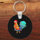Christmas Lights Chicken Wearing Xmas Hat Chicken Sleutelhanger (Voorkant)