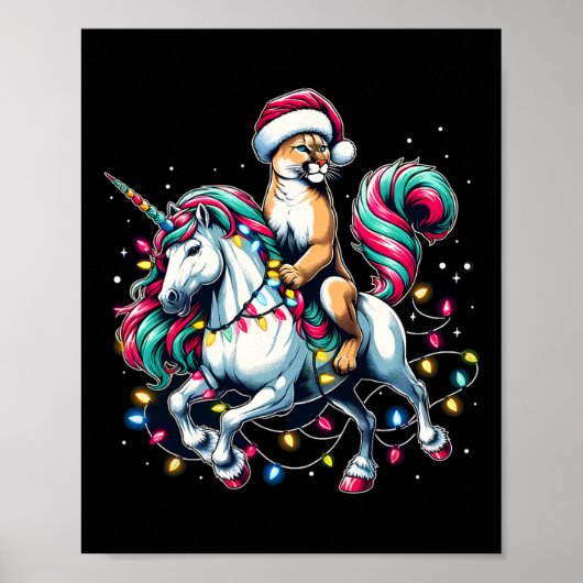 Christmas Lights Cougar Riding Unicorn  Poster (Voorkant)