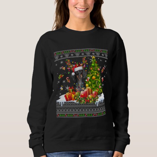 Christmas Lights Dachshund Dog  Xmas Ugly Sweater (Voorkant)