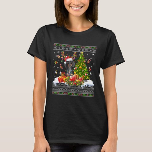 Christmas Lights Dachshund Dog  Xmas Ugly Sweater T-shirt (Voorkant)