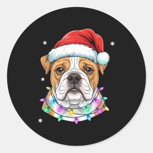 Christmas Lights Dog Santa Hat Cute Xmas Pajamas  Ronde Sticker (Voorkant)