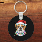 Christmas Lights Dog Santa Hat Cute Xmas Pajamas  Sleutelhanger (Voorkant)