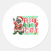 Christmas Lights Feral But Festive Funny Raccoon S Ronde Sticker (Voorkant)