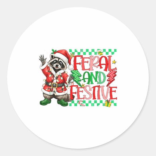 Christmas Lights Feral But Festive Funny Raccoon S Ronde Sticker (Voorkant)