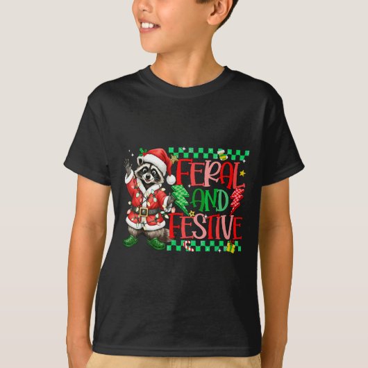 Christmas Lights Feral But Festive Funny Raccoon S T-shirt (Voorkant)