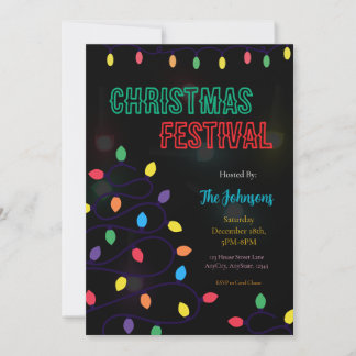 Christmas Lights Festival Invitation Kaart